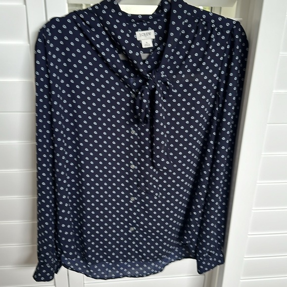 J Crew Navy Dot Tie Nexk Blouse Size 4 - Picture 5 of 7